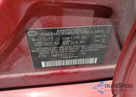 2013 Hyundai Sonata Gls from USA, damaged, VIN 5NPEB4AC2DH717766